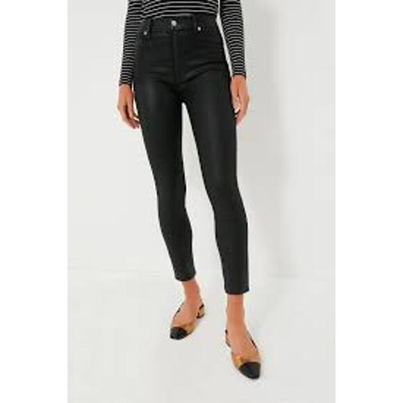 7 For All Mankind Blair High Waist Ankle Skinny Jeans Coated Black Size 31 - Picture 1 of 6